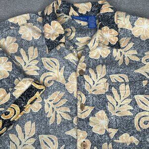 Vintage OP Hawaiian Shirt Mens Large Reverse Print Blue Yellow Ocean Pacific